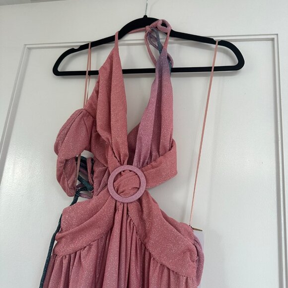NWT PatBO Cut-out Plunge Maxi Dress Ombre Glitter Lurex Stretch Front Slit Sz 6 - Picture 4 of 12